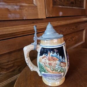 Vintage Ceramic Beer Stein with Lid